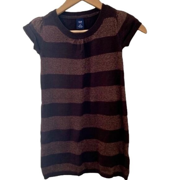 GAP Kids Brown Shiny Metallic Sweater Dress Short Sleeve, Size Small (6-7) - Picture 1 of 7